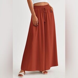 Wide Leg Palazzo Pants High Waisted Pull-on Flowy Beachy Boho. Brick Red XXL